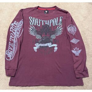 Southpole Mens Thermal Shirt Big and Tall Black Wings Grunge Y2K Size 5XL